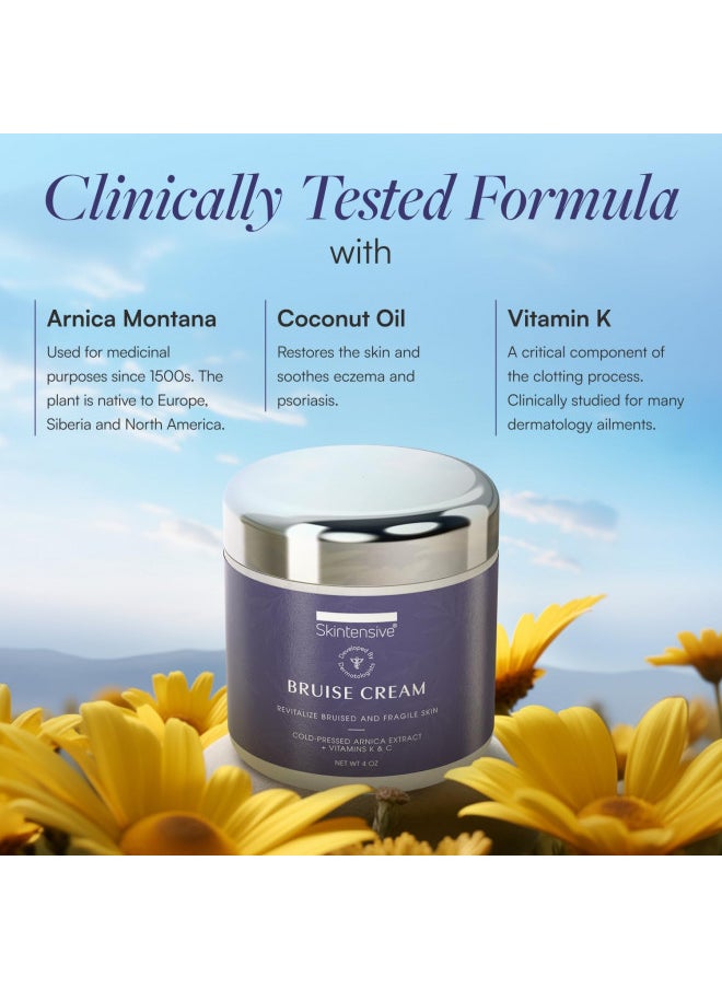 SKINTENSIVE - SKINTENSIVE Highest Purity Organic Arnica Plant-Based Bruise Cream for Thin Skin - Moisturizing, Anti-Aging, Healing, and Fading Scar Lotion, Vitamin K C and E, Skin Renewal - Image 1