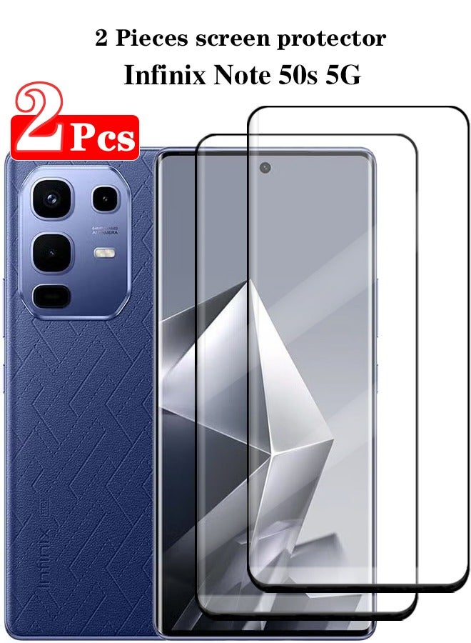 2 Pieces Full Cover Glass Screen Protector For Infinix Note 50s 5G Black/Clear and Screen Protector Accessorie - Image 1