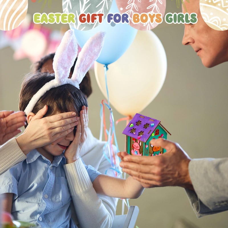 MUOUAKATE 8Pcs Easter Crafts Wooden House with 12 Paint, Easter Arts and Crafts for Boys Girls Ages 3 4 5 6 7 8 12 Years Old, Adults DIY Easter Painting Crafts Kit Activities Bulk Supplies with Easter Egg Bunny - Image 5