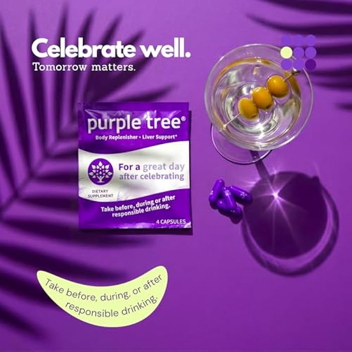 purple tree Post-Celebration Wellness | Liver Support, Hydration & Replenisher | Dihydromyricetin DHM, Milk Thistle, Electrolytes, Vitamins | Bachelorette & Bachelor Party Kits, 10 Packs, 40 Pills - Image 2