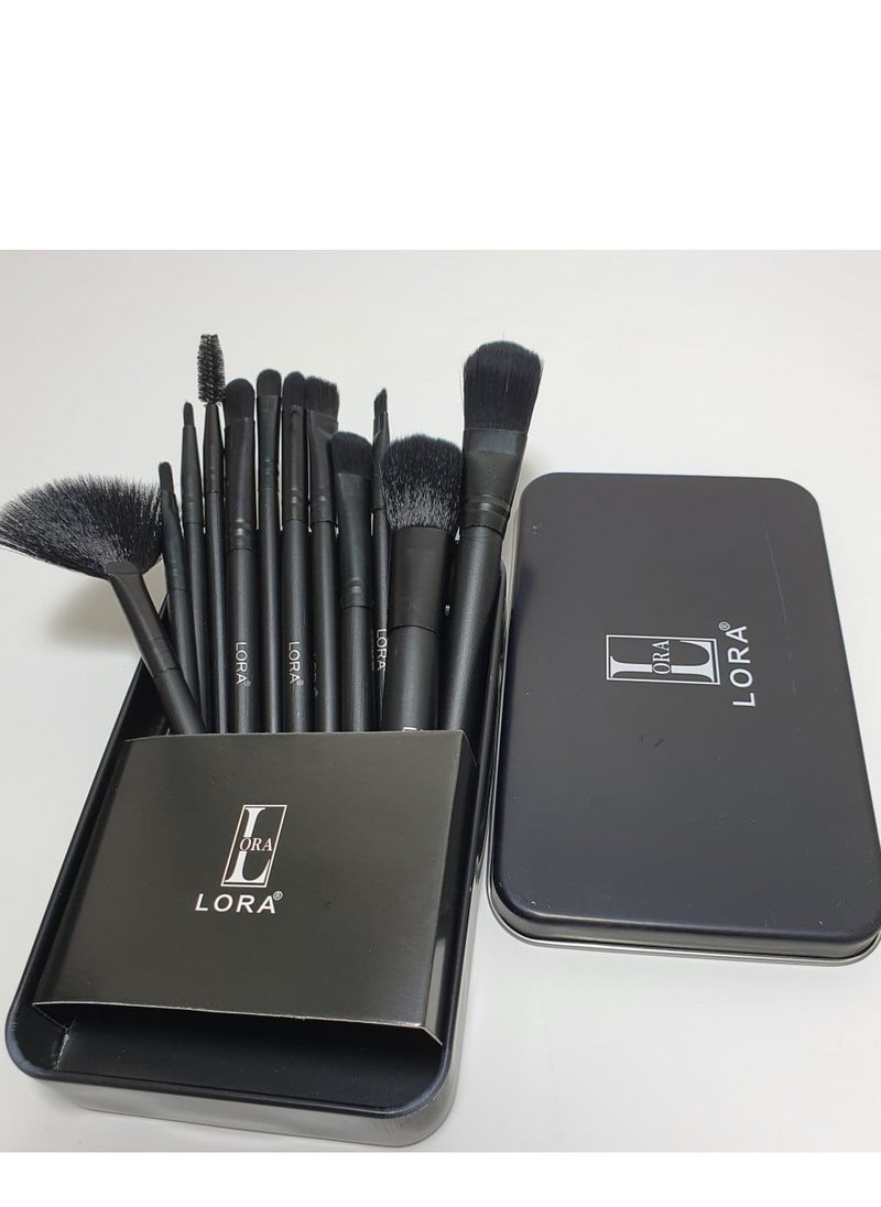LORA Lora 12 Piece Multi Use Makeup Brush Set In Black  - Image 1