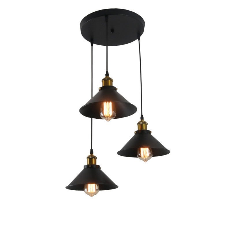 Cross Border LED Chandelier Modern Ceiling Light Metal Black Industrial Wind Chandelier Light Vintage Restaurant Loft Chandelier(Three-head long dish flying saucer) - Image 5