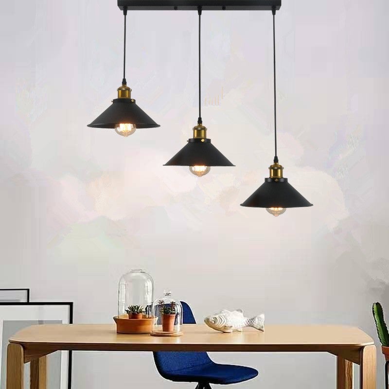 Cross Border LED Chandelier Modern Ceiling Light Metal Black Industrial Wind Chandelier Light Vintage Restaurant Loft Chandelier(Three-head long dish flying saucer) - Image 3