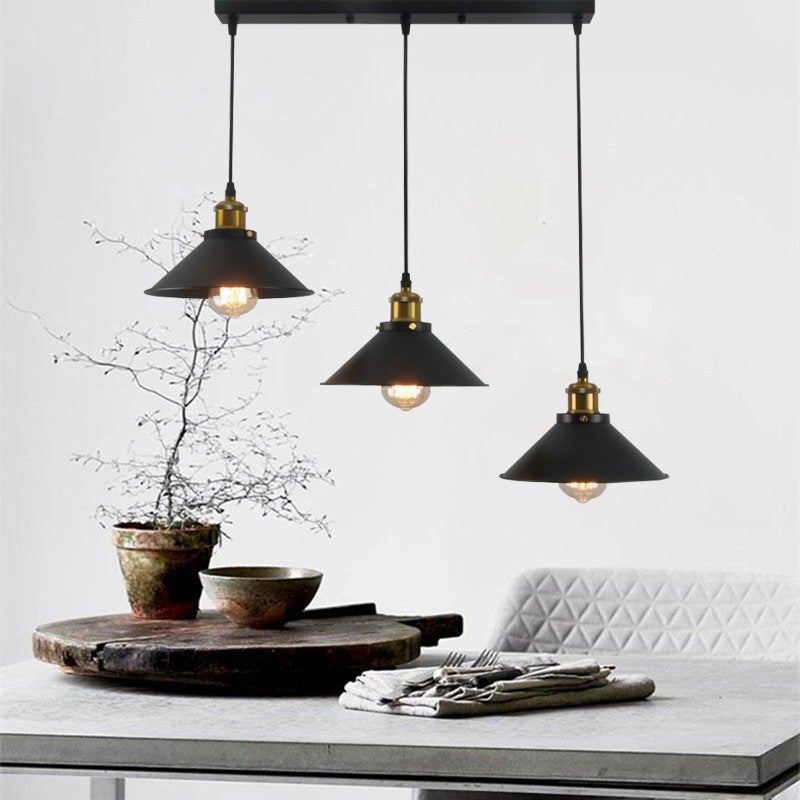 Cross Border LED Chandelier Modern Ceiling Light Metal Black Industrial Wind Chandelier Light Vintage Restaurant Loft Chandelier(Three-head long dish flying saucer) - Image 2