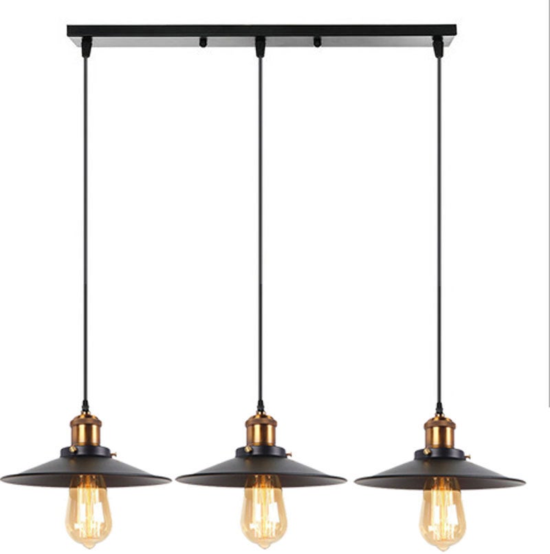 Cross Border LED Chandelier Modern Ceiling Light Metal Black Industrial Wind Chandelier Light Vintage Restaurant Loft Chandelier(Three-head long dish flying saucer) - Image 1