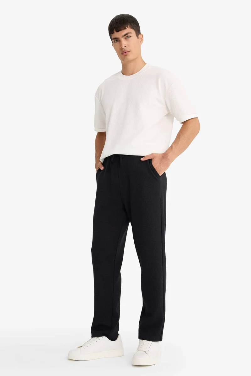 ديفاكتو Regular Fit Tie Waist Straight Leg Waffle Sweatpants