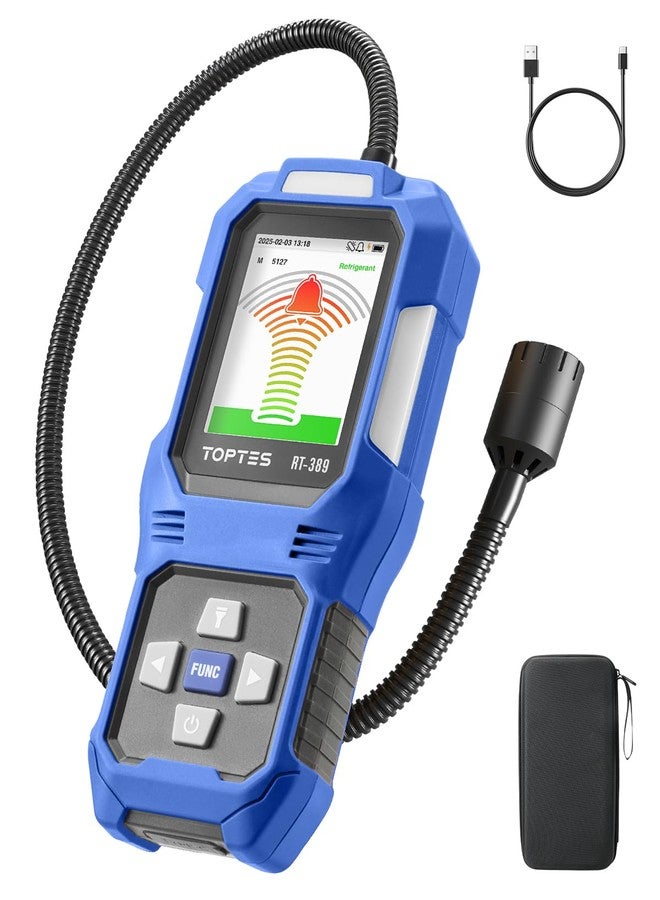 TOPTES RT-389 Rechargeable Refrigerant Leak Detector, HVAC Freon Leak Detector with 3 Sensitivity Modes & 3 Alarm Types, Air Conditioning Detection for CFCs, HCFCs, HFCs, HFOs, HCs - Blue - Image 1