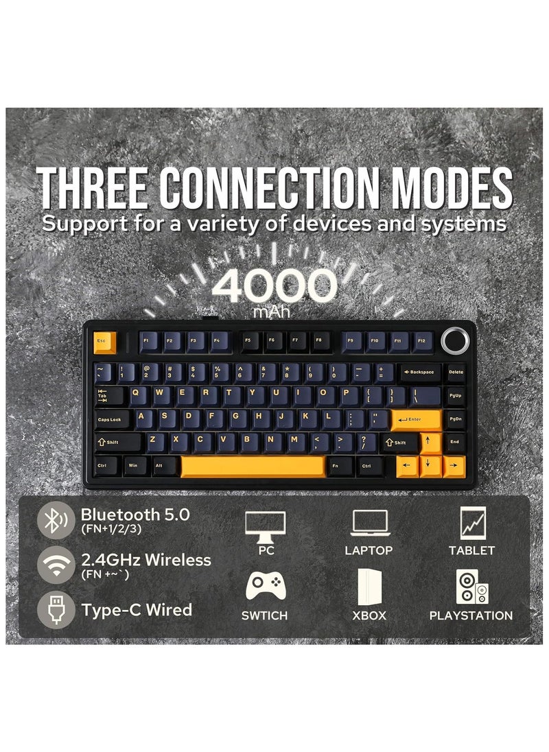 AULA - AULA F75 Gasket Mechanical Keyboard, 75% Wireless Hot Swappable Gaming Keyboard with Five-Layer Padding&Knob, Bluetooth/2.4GHz/USB-C, RGB (Black, LEOBOG Reaper Switch) - Image 1