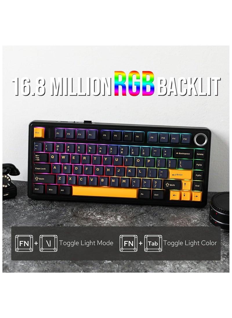 AULA - AULA F75 Gasket Mechanical Keyboard, 75% Wireless Hot Swappable Gaming Keyboard with Five-Layer Padding&Knob, Bluetooth/2.4GHz/USB-C, RGB (Black, LEOBOG Reaper Switch) - Image 1