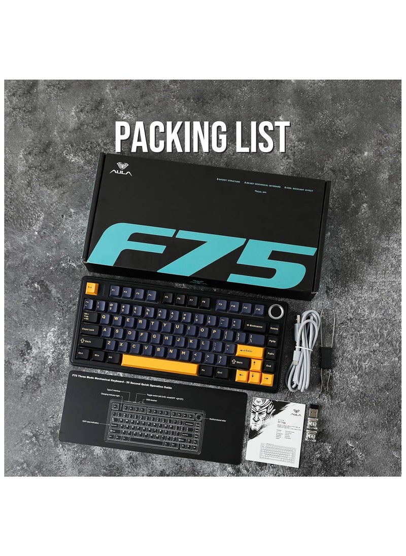 AULA - AULA F75 Gasket Mechanical Keyboard, 75% Wireless Hot Swappable Gaming Keyboard with Five-Layer Padding&Knob, Bluetooth/2.4GHz/USB-C, RGB (Black, LEOBOG Reaper Switch) - Image 1