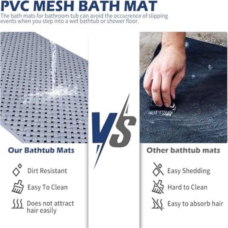 Non-Slip Bathtub Mat with Suction Cups and Drainage Holes, Machine Washable Shower Mat, Shower Floor Mat Bath Mats for Bathroom Tub 36x69cm Deep Gray - Image 5
