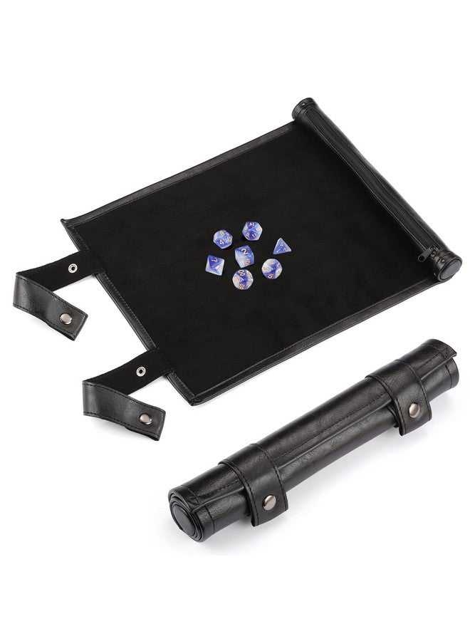 ROSELLE 2 in 1 Leather Dice Mat Dice Tray for DND Dice, Scroll Dice Tray and Rolling Mat with Zipper Holder, Compatible with DND D&D Dungeons & Dragons Game(Black，Only Mat) - Image 1