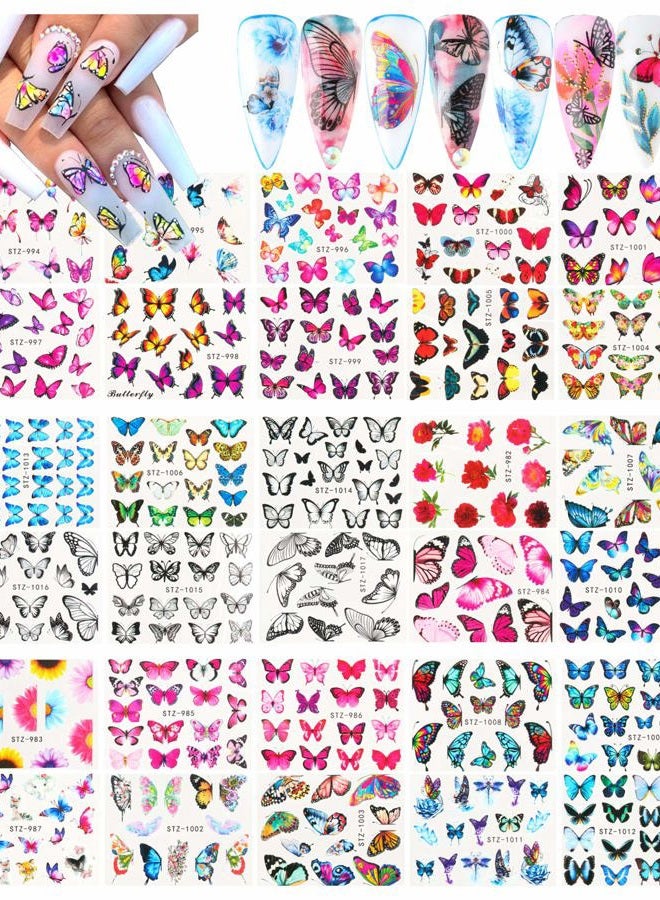 Le Fu Li 30 Sheets Butterfly Nail Art Stickers Nail Art Water Transfer Sticker with Butterfly Flower Patterns Manicure Tips，Nail Tips DIY Toenails Nail Art Decorations Accessories Decals - Image 1