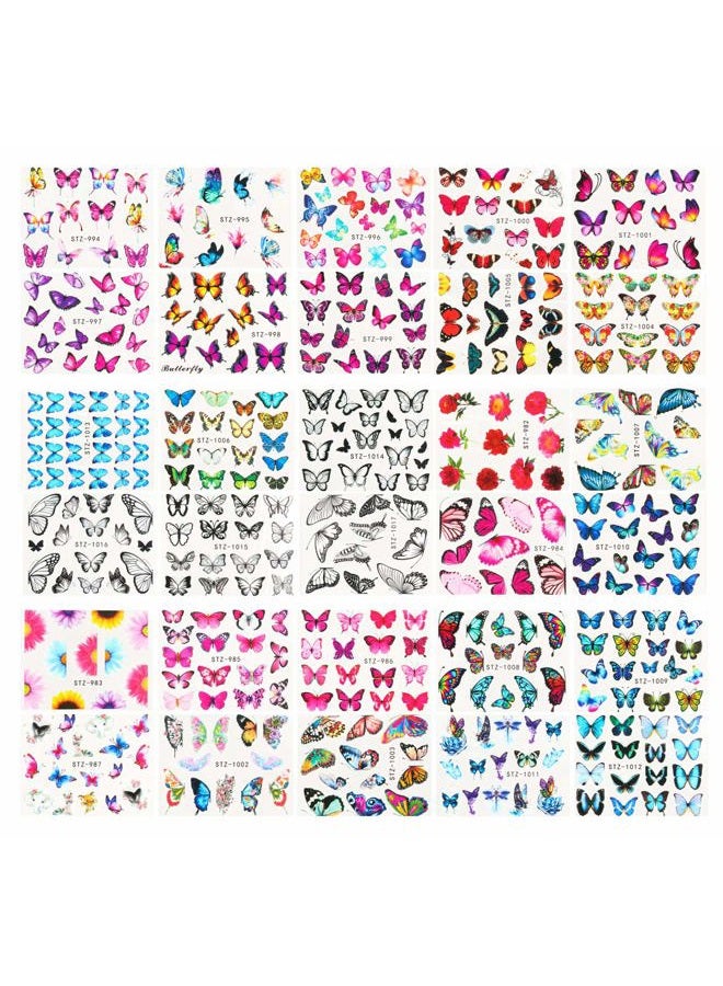Le Fu Li 30 Sheets Butterfly Nail Art Stickers Nail Art Water Transfer Sticker with Butterfly Flower Patterns Manicure Tips，Nail Tips DIY Toenails Nail Art Decorations Accessories Decals - Image 2