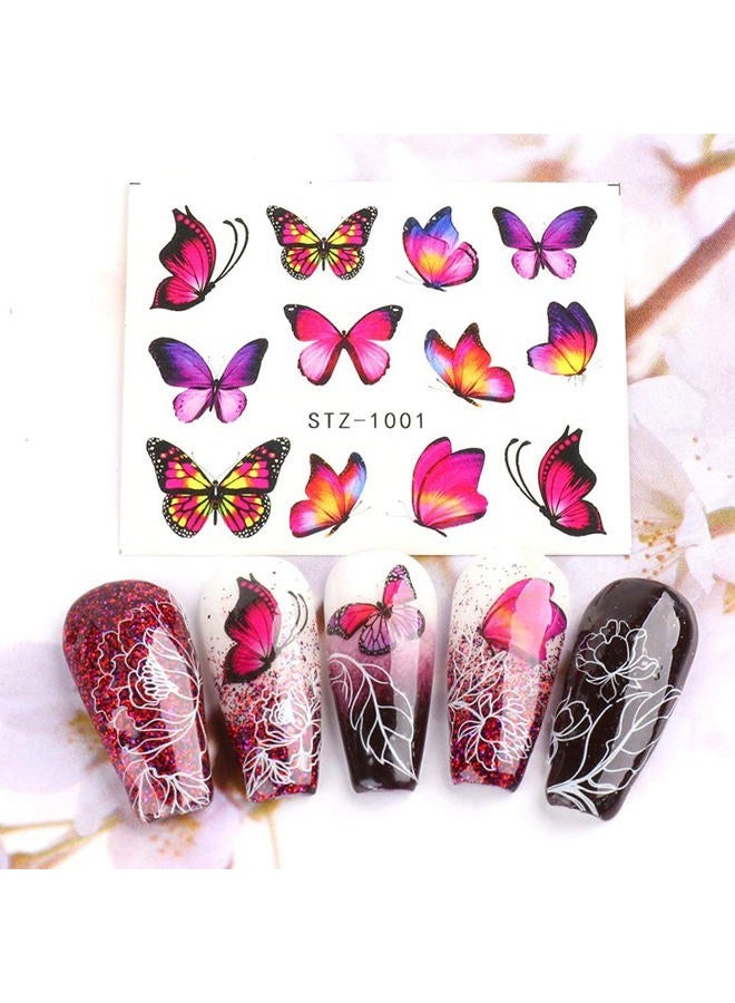 Le Fu Li 30 Sheets Butterfly Nail Art Stickers Nail Art Water Transfer Sticker with Butterfly Flower Patterns Manicure Tips，Nail Tips DIY Toenails Nail Art Decorations Accessories Decals - Image 3