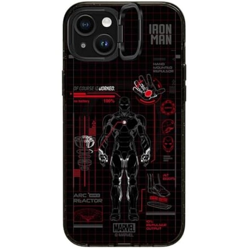 Casetify Impact Ring Stand iPhone 15 Plus Case 【Iron Man Co-Lab / 3X Military Grade Drop Tested / 6.6ft Drop Protection/Compatible with Magsafe】 - Iron Man Blue Print Tech - Red - Clear Black - Image 5