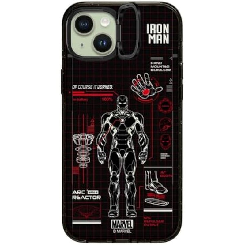 Casetify Impact Ring Stand iPhone 15 Plus Case 【Iron Man Co-Lab / 3X Military Grade Drop Tested / 6.6ft Drop Protection/Compatible with Magsafe】 - Iron Man Blue Print Tech - Red - Clear Black - Image 3