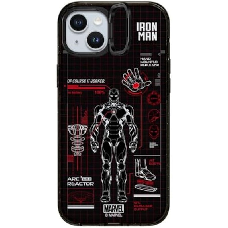 Casetify Impact Ring Stand iPhone 15 Plus Case 【Iron Man Co-Lab / 3X Military Grade Drop Tested / 6.6ft Drop Protection/Compatible with Magsafe】 - Iron Man Blue Print Tech - Red - Clear Black - Image 4