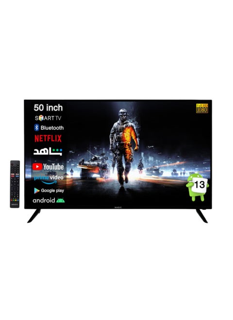 50 Inch Smart TV, Full HD, Built-in DVB-T2/S2 Receiver, Android 13, WiFi, Shahid, Miracast, Multilanguage OSD, Free Wall Mount, 1 Year Warranty Magic World