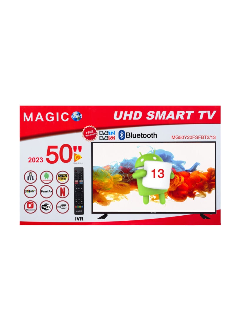 Magic - 50 Inch Smart TV, Full HD, Built-in DVB-T2/S2 Receiver, Android 13, WiFi, Shahid, Miracast, Multilanguage OSD, Free Wall Mount, 1 Year Warranty Magic World - Image 1