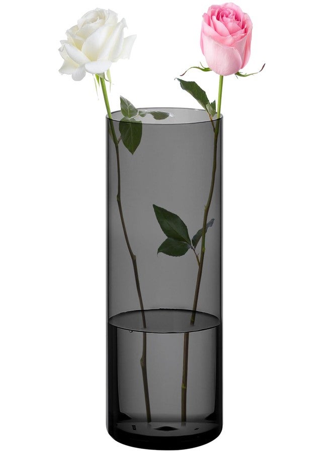 SUREAM Acrylic Flower Vase, 5*W*10" H Gray Plastic Cylinder Vases for Wedding Centerpieces, Party Home Office Dinners Decorations - Image 1