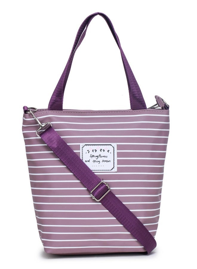 GLOSSY Polyester Blend Casual Sling Bag with Double Handle and detachable Belt, Lunch Box Bag (Purple) - Image 1