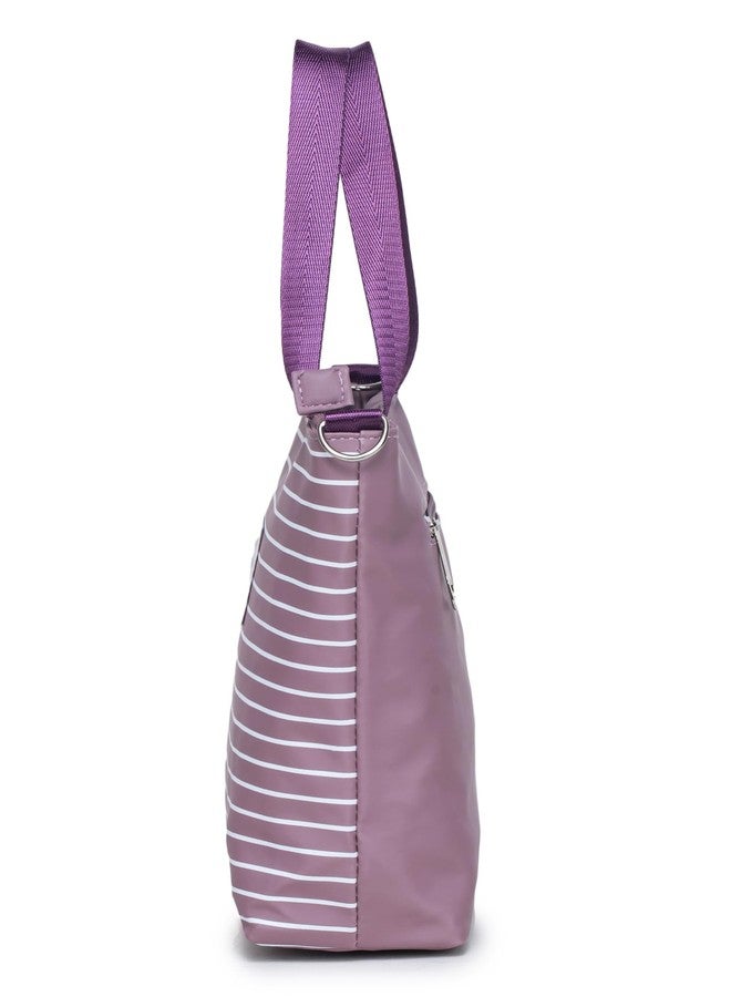 GLOSSY Polyester Blend Casual Sling Bag with Double Handle and detachable Belt, Lunch Box Bag (Purple) - Image 5
