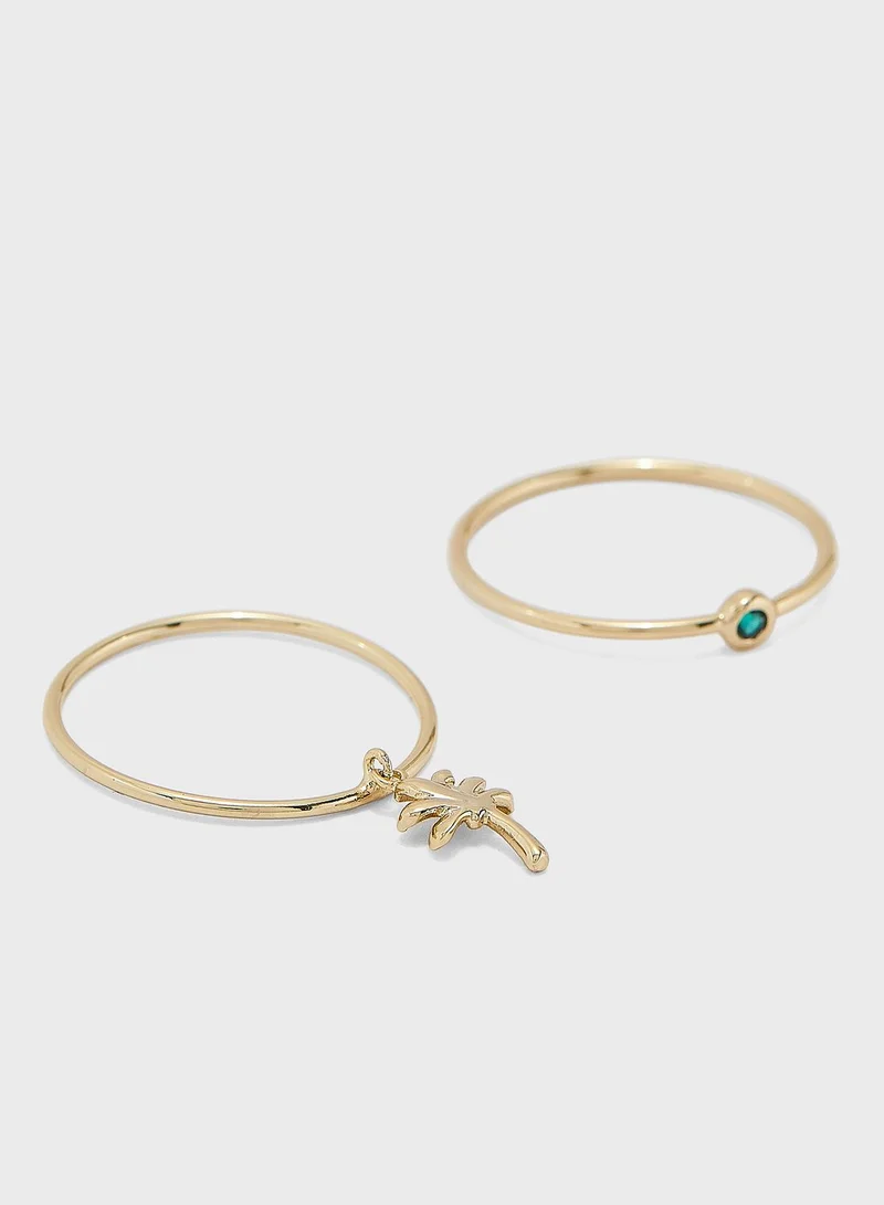 Orelia Palm Tree Drop Ring Pack