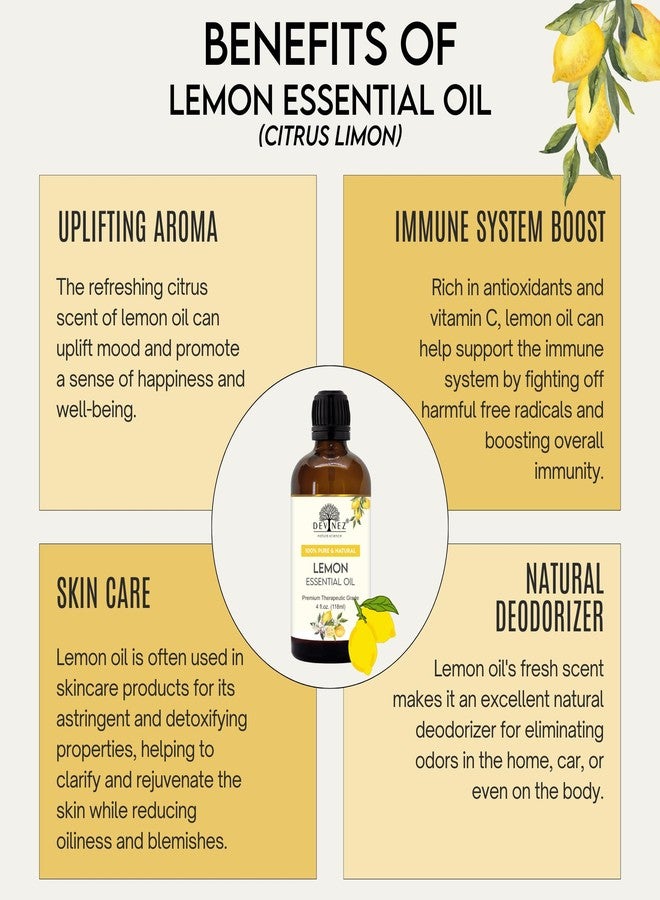 Devinez Lemon Cold pressed Certified Essential Oil with Premium Dropper - 100% Pure, Undiluted & Natural for Hair Care, Scalp Massage & Skin Care, Diffuser, Aromatherapy, Humidifiers (118 ml) - Image 3