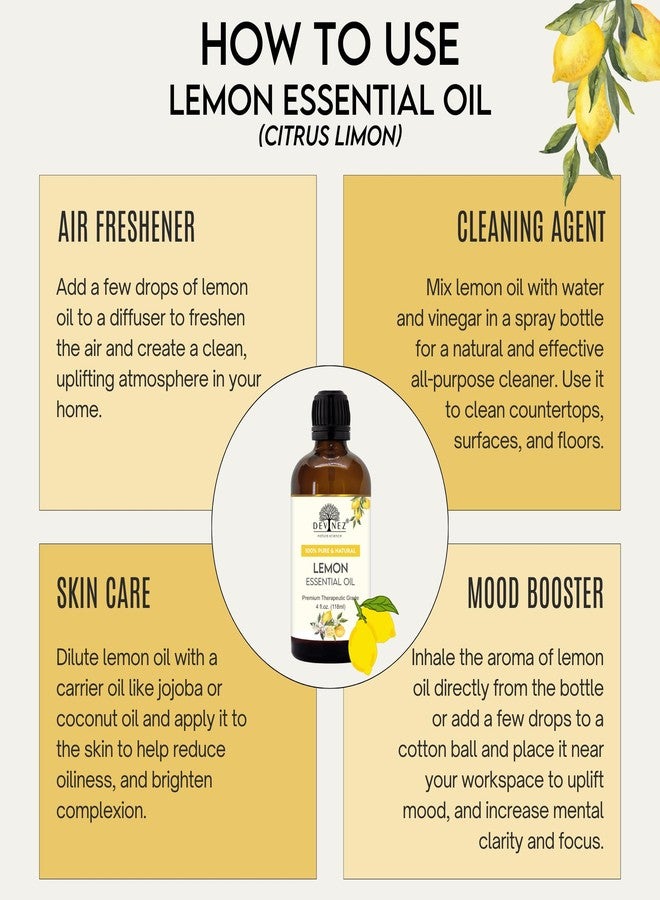 Devinez Lemon Cold pressed Certified Essential Oil with Premium Dropper - 100% Pure, Undiluted & Natural for Hair Care, Scalp Massage & Skin Care, Diffuser, Aromatherapy, Humidifiers (118 ml) - Image 4