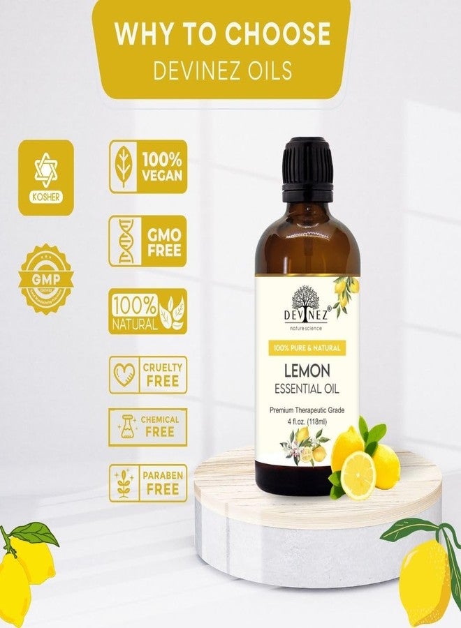 Devinez Lemon Cold pressed Certified Essential Oil with Premium Dropper - 100% Pure, Undiluted & Natural for Hair Care, Scalp Massage & Skin Care, Diffuser, Aromatherapy, Humidifiers (118 ml) - Image 2