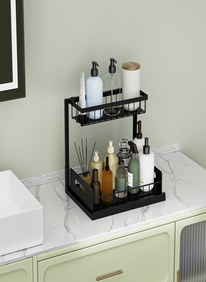 VUSIGN Under Kitchen Sink Organizer 2 Tier, Pull Out Bathroom Sink Organizers and Storage, Cabinet Kitchen Bathroom Storage Organization Shelf, 2 Pack Black - Image 4