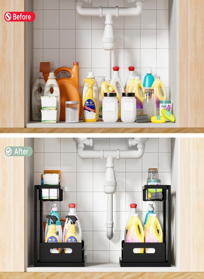 VUSIGN Under Kitchen Sink Organizer 2 Tier, Pull Out Bathroom Sink Organizers and Storage, Cabinet Kitchen Bathroom Storage Organization Shelf, 2 Pack Black - Image 3