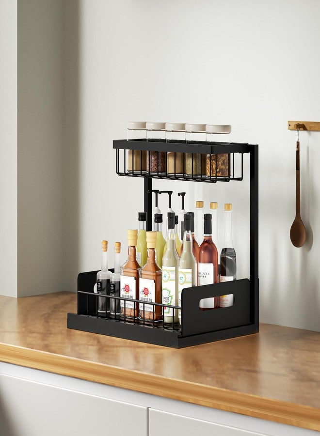 VUSIGN Under Kitchen Sink Organizer 2 Tier, Pull Out Bathroom Sink Organizers and Storage, Cabinet Kitchen Bathroom Storage Organization Shelf, 2 Pack Black - Image 5