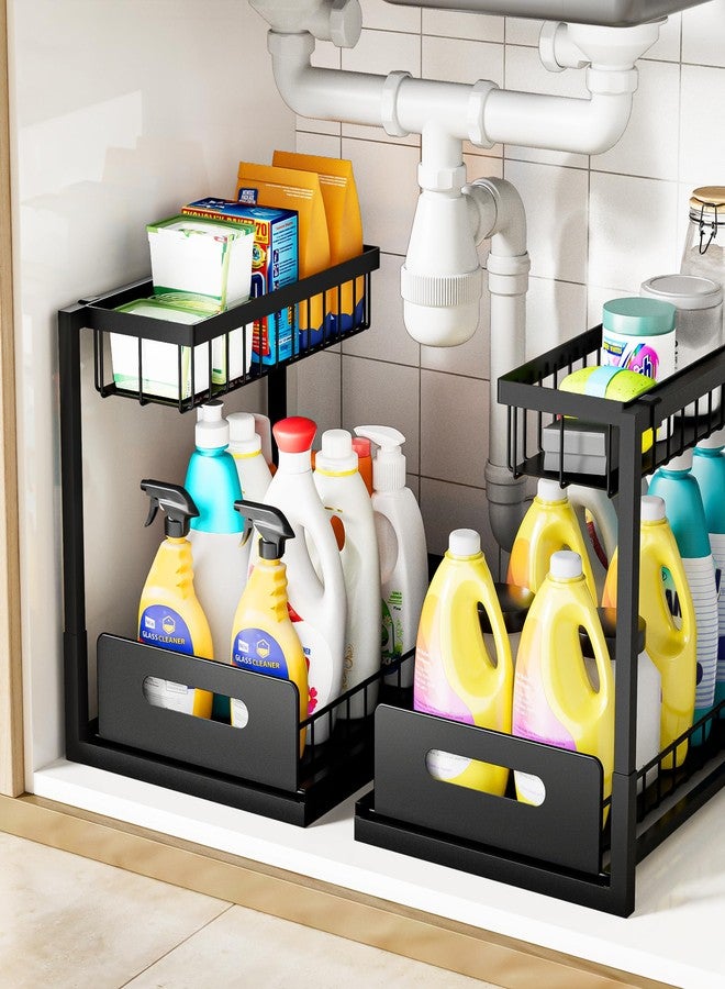 VUSIGN Under Kitchen Sink Organizer 2 Tier, Pull Out Bathroom Sink Organizers and Storage, Cabinet Kitchen Bathroom Storage Organization Shelf, 2 Pack Black - Image 1