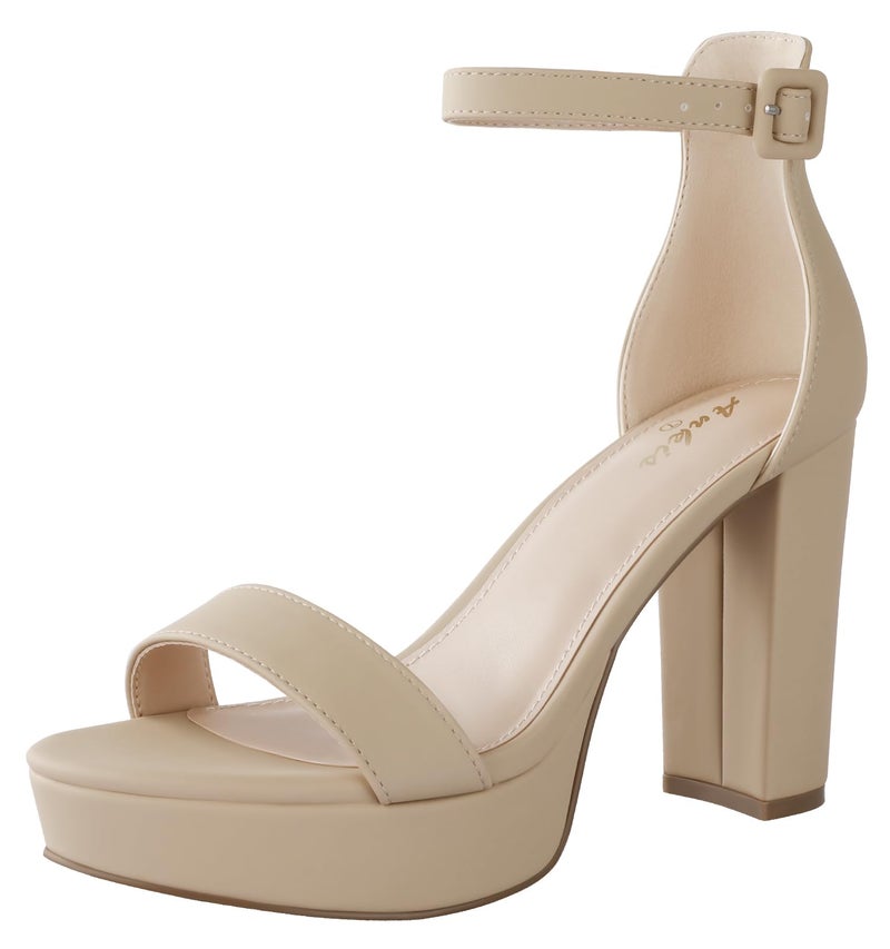 Ankis Platform Heels 4 Inches Chunky heels Sandals for Women Comfy Open Toe Block Heeled Sandals Black Nude White Silver Gold Ankle Strappy Black Chunky Platform Heel for Women Summer Dress Shoes - Image 1