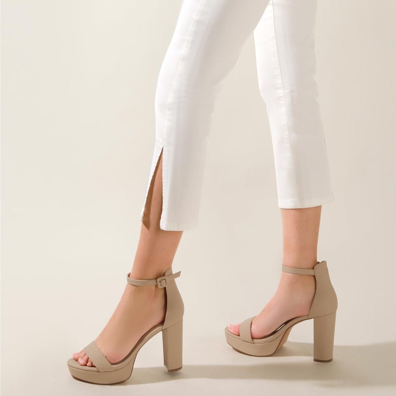 Ankis Platform Heels 4 Inches Chunky heels Sandals for Women Comfy Open Toe Block Heeled Sandals Black Nude White Silver Gold Ankle Strappy Black Chunky Platform Heel for Women Summer Dress Shoes - Image 2