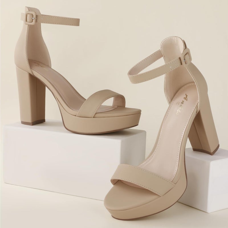 Ankis Platform Heels 4 Inches Chunky heels Sandals for Women Comfy Open Toe Block Heeled Sandals Black Nude White Silver Gold Ankle Strappy Black Chunky Platform Heel for Women Summer Dress Shoes - Image 4