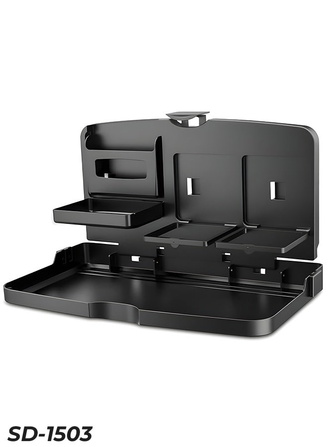 شونوي صينية طعام سفر قابلة للطي من SHUNWEI SD-1503 لمقعد السيارة - طاولة تنظيم متعددة الوظائف للسيارات مع حاملين للأكواب وحجرة للوجبات الخفيفة وفتحة للهاتف - صينية مقعد سيارة قابلة للتعديل من بلاستيك ABS للركاب الخلفيين لتناول الطعام والعمل والتخزين - Image 1