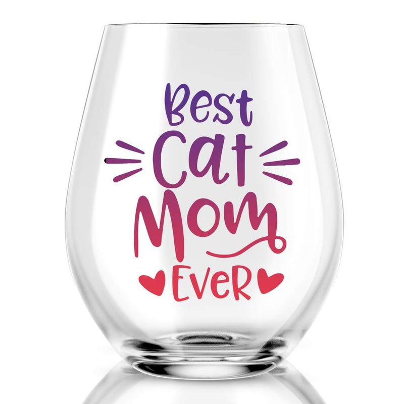 AGMDESIGN Best Cat Mom Ever Funny Stemless Wine Glass Cat Lover Gifts for Cat Dad Cat Mom Women Veterinarian Animal Rescue Vet Tech Perfect for Birthday Valentines