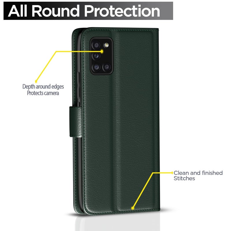 Pikkme Flip Cover for Samsung Galaxy A31 Leather Finish | Inside TPU with Card Pockets | Wallet Stand and Shock Proof | Complete Protection Flip Case(Green) - Image 4
