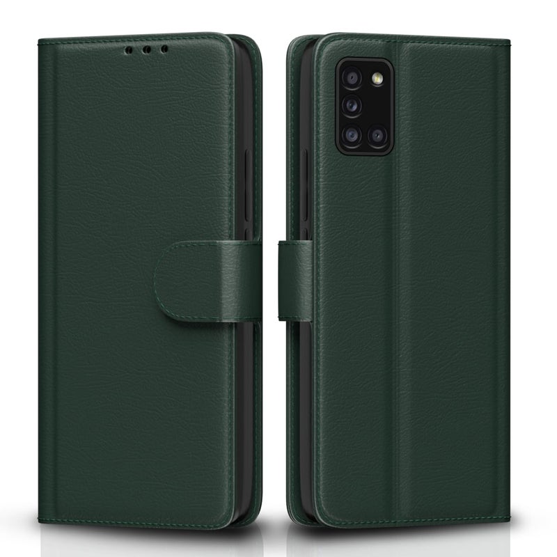Pikkme Flip Cover for Samsung Galaxy A31 Leather Finish | Inside TPU with Card Pockets | Wallet Stand and Shock Proof | Complete Protection Flip Case(Green) - Image 1