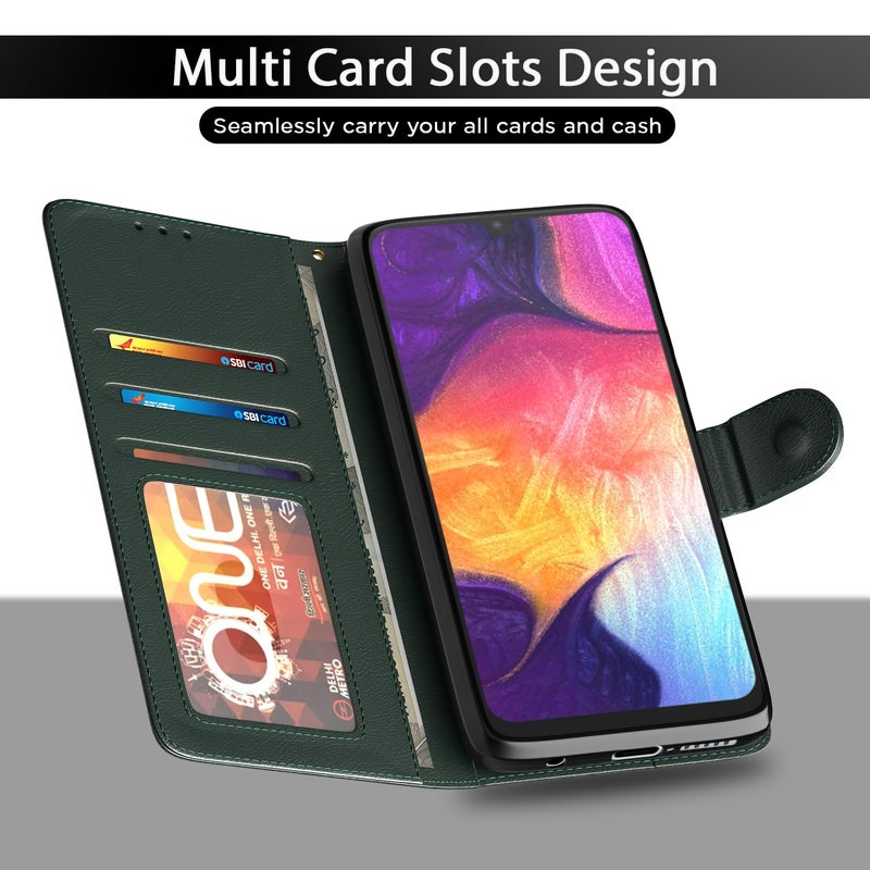 Pikkme Flip Cover for Samsung Galaxy A31 Leather Finish | Inside TPU with Card Pockets | Wallet Stand and Shock Proof | Complete Protection Flip Case(Green) - Image 5