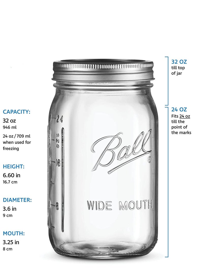 SYOSI - Ma son Jars with Lids and Bands, Regular Mouth Ma son Jars, Jars Ideal for Jams, Jellies, Conserves, Preserves, and Pizza Sauce(BALL wide mouth 32OZ 6PCS) - Image 1