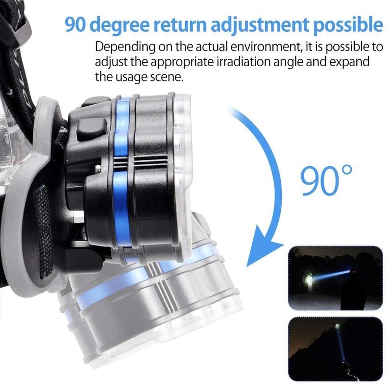 Care4 LED Rechargeable Headlamp LED Flashlight 13000 Lumens Rechargeable Headlight 90 Degree Angle Adjustable Led Light Lamp 8 Modes Waterproof Head Torch for Running,Walking,Camping,Fishing - Image 4