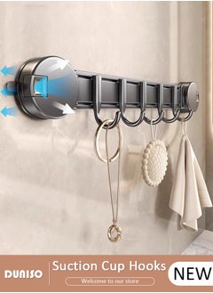 DUNISO Vacuum Suction Cup Hooks, Waterproof No-Punch Towel Rack, Waterproof Suction Hanger with Five Hooks, Multi-Functional ABS Shower Hooks, Removable Wall Mounted Rack, Coat Rack for Window, Glass, Door, Kitchen or Living Room  - Image 1