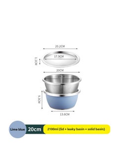 Generic 304 Stainless Steel Colorful Cooking Basin With Lid Salad Basin Baking And Noodle Egg Bowl Baby Washing Bottle Draining Basin-规格:304料理盆+漏盆+钢盖-20CM-石灰蓝-颜色:默认项  - Image 1