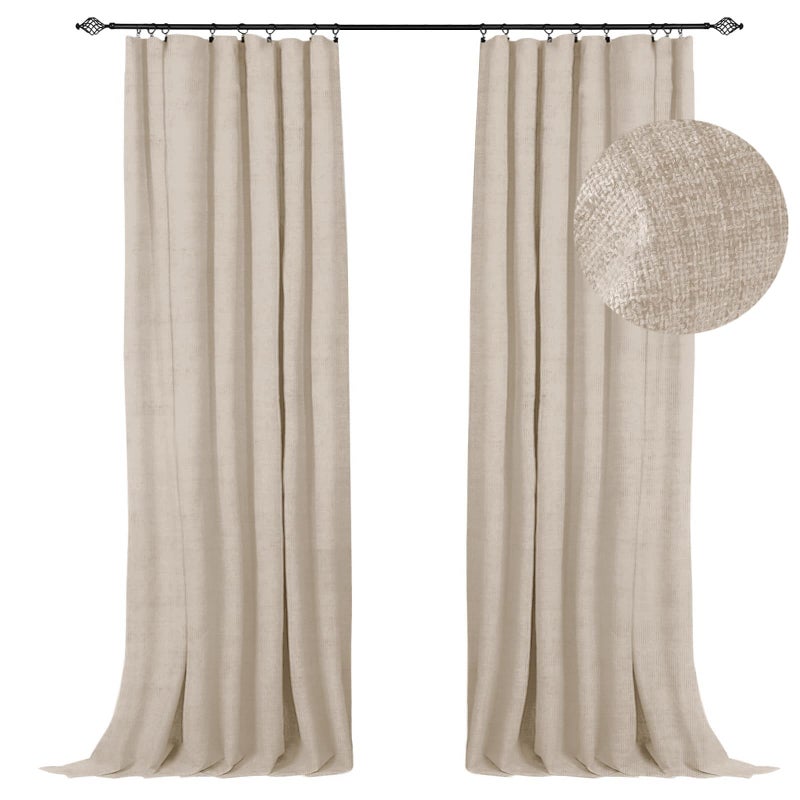 100% Blackout Shield Full Blackout Curtains for Bedroom 63 inch Length 2 Panels Set  Clip Rings/Rod Pocket Faux Linen Black Out Curtains for Living Room  Thermal Insulated  50Wx63L  Oatmeal - Image 1