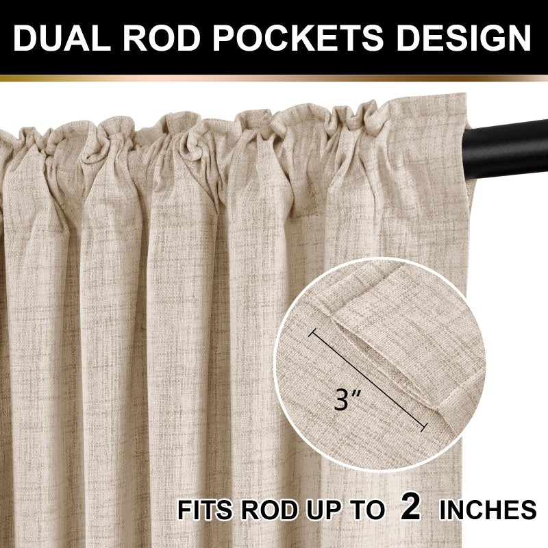 100% Blackout Shield Full Blackout Curtains for Bedroom 63 inch Length 2 Panels Set  Clip Rings/Rod Pocket Faux Linen Black Out Curtains for Living Room  Thermal Insulated  50Wx63L  Oatmeal - Image 4