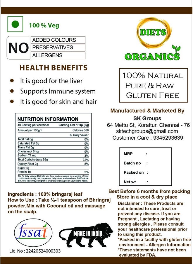 DIETS ORGANICS White Karisalankanni Powder 50Gms (2) | Bringaraj Powder | Kayonni | False Daicy Powder -50Gms Pack Of 2  - Image 3